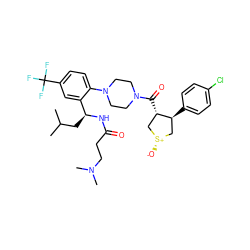 CC(C)C[C@H](NC(=O)CCN(C)C)c1cc(C(F)(F)F)ccc1N1CCN(C(=O)[C@H]2C[S@@+]([O-])C[C@@H]2c2ccc(Cl)cc2)CC1 ZINC000029039302