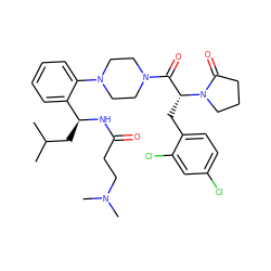 CC(C)C[C@H](NC(=O)CCN(C)C)c1ccccc1N1CCN(C(=O)[C@@H](Cc2ccc(Cl)cc2Cl)N2CCCC2=O)CC1 ZINC000028823931