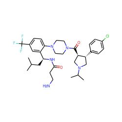 CC(C)C[C@H](NC(=O)CCN)c1cc(C(F)(F)F)ccc1N1CCN(C(=O)[C@@H]2CN(C(C)C)C[C@H]2c2ccc(Cl)cc2)CC1 ZINC000028960154