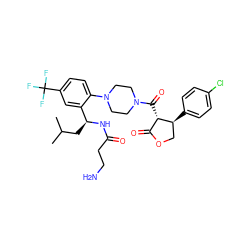 CC(C)C[C@H](NC(=O)CCN)c1cc(C(F)(F)F)ccc1N1CCN(C(=O)[C@H]2C(=O)OC[C@@H]2c2ccc(Cl)cc2)CC1 ZINC000029039352