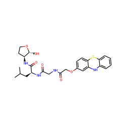 CC(C)C[C@H](NC(=O)CNC(=O)COc1ccc2c(c1)Nc1ccccc1S2)C(=O)N[C@H]1CCO[C@@H]1O ZINC000036269586