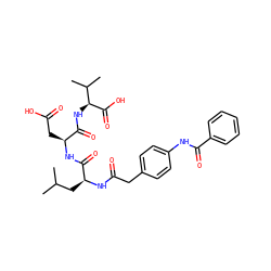 CC(C)C[C@H](NC(=O)Cc1ccc(NC(=O)c2ccccc2)cc1)C(=O)N[C@@H](CC(=O)O)C(=O)N[C@H](C(=O)O)C(C)C ZINC000028005954