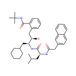 CC(C)C[C@H](NC(=O)Cc1ccc2ccccc2c1)C(=O)N[C@@H](CC1CCCCC1)[C@H](O)Cc1ccccc1C(=O)NC(C)(C)C ZINC000029556083