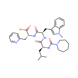 CC(C)C[C@H](NC(=O)N1CCCCCC1)C(=O)N[C@H](Cc1cn(C)c2ccccc12)C(=O)N[C@H](Cc1ccccn1)C(=O)O ZINC000003922715