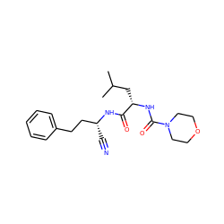 CC(C)C[C@H](NC(=O)N1CCOCC1)C(=O)N[C@H](C#N)CCc1ccccc1 ZINC000013492507