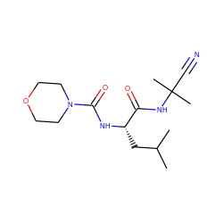 CC(C)C[C@H](NC(=O)N1CCOCC1)C(=O)NC(C)(C)C#N ZINC000013492522