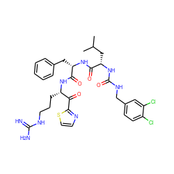 CC(C)C[C@H](NC(=O)NCc1ccc(Cl)c(Cl)c1)C(=O)N[C@@H](Cc1ccccc1)C(=O)N[C@@H](CCCNC(=N)N)C(=O)c1nccs1 ZINC000034689247