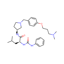 CC(C)C[C@H](NC(=O)Nc1ccccc1)C(=O)N[C@H]1CCN(Cc2ccc(OCCCN(C)C)cc2)C1 ZINC000028470519