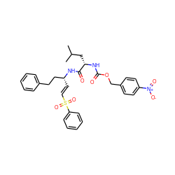 CC(C)C[C@H](NC(=O)OCc1ccc([N+](=O)[O-])cc1)C(=O)N[C@H](/C=C/S(=O)(=O)c1ccccc1)CCc1ccccc1 ZINC001772604194