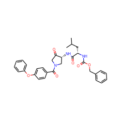 CC(C)C[C@H](NC(=O)OCc1ccccc1)C(=O)N[C@@H]1CN(C(=O)c2ccc(Oc3ccccc3)cc2)CC1=O ZINC000027104875