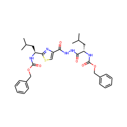 CC(C)C[C@H](NC(=O)OCc1ccccc1)C(=O)NNC(=O)c1csc([C@H](CC(C)C)NC(=O)OCc2ccccc2)n1 ZINC000015283330