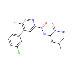 CC(C)C[C@H](NC(=O)c1cc(-c2cccc(Cl)c2)c(Cl)cn1)C(N)=O ZINC000149208226