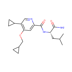 CC(C)C[C@H](NC(=O)c1cc(OCC2CC2)c(C2CC2)cn1)C(N)=O ZINC000149219894