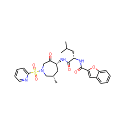 CC(C)C[C@H](NC(=O)c1cc2ccccc2o1)C(=O)N[C@@H]1C[C@H](C)CN(S(=O)(=O)c2ccccn2)CC1=O ZINC000014972242