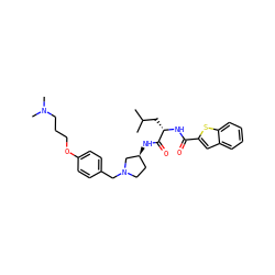 CC(C)C[C@H](NC(=O)c1cc2ccccc2s1)C(=O)N[C@H]1CCN(Cc2ccc(OCCCN(C)C)cc2)C1 ZINC000003964107