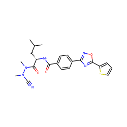 CC(C)C[C@H](NC(=O)c1ccc(-c2noc(-c3cccs3)n2)cc1)C(=O)N(C)N(C)C#N ZINC000066157388