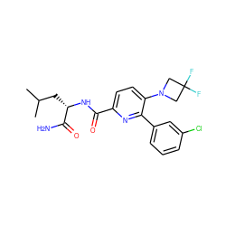 CC(C)C[C@H](NC(=O)c1ccc(N2CC(F)(F)C2)c(-c2cccc(Cl)c2)n1)C(N)=O ZINC000207733277