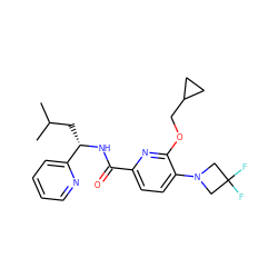 CC(C)C[C@H](NC(=O)c1ccc(N2CC(F)(F)C2)c(OCC2CC2)n1)c1ccccn1 ZINC000207739016