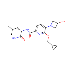 CC(C)C[C@H](NC(=O)c1ccc(N2CC(O)C2)c(OCC2CC2)n1)C(N)=O ZINC000207732600