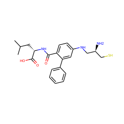 CC(C)C[C@H](NC(=O)c1ccc(NC[C@@H](N)CS)cc1-c1ccccc1)C(=O)O ZINC000013796719