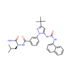 CC(C)C[C@H](NC(=O)c1cccc(-n2nc(C(C)(C)C)cc2NC(=O)Nc2cccc3ccccc23)c1)C(N)=O ZINC000063540270