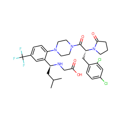 CC(C)C[C@H](NCC(=O)O)c1cc(C(F)(F)F)ccc1N1CCN(C(=O)[C@@H](Cc2ccc(Cl)cc2Cl)N2CCCC2=O)CC1 ZINC000028823909