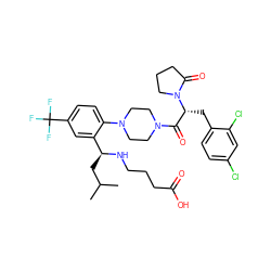 CC(C)C[C@H](NCCCC(=O)O)c1cc(C(F)(F)F)ccc1N1CCN(C(=O)[C@@H](Cc2ccc(Cl)cc2Cl)N2CCCC2=O)CC1 ZINC000028823915