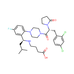 CC(C)C[C@H](NCCCC(=O)O)c1cc(F)ccc1N1CCN(C(=O)[C@@H](Cc2ccc(Cl)cc2Cl)N2CCCC2=O)CC1 ZINC000028823914