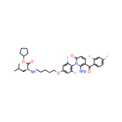 CC(C)C[C@H](NCCCCCOc1cc(F)c(-n2c(N)c(C(=O)c3ccc(F)cc3F)ccc2=O)c(F)c1)C(=O)OC1CCCC1 ZINC000068087785