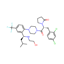 CC(C)C[C@H](NCCO)c1cc(C(F)(F)F)ccc1N1CCN(C(=O)[C@@H](Cc2ccc(Cl)cc2Cl)N2CCCC2=O)CC1 ZINC000028823896