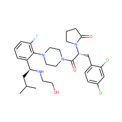 CC(C)C[C@H](NCCO)c1cccc(F)c1N1CCN(C(=O)[C@@H](Cc2ccc(Cl)cc2Cl)N2CCCC2=O)CC1 ZINC000028823895