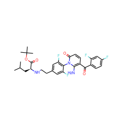 CC(C)C[C@H](NCCc1cc(F)c(-n2c(N)c(C(=O)c3ccc(F)cc3F)ccc2=O)c(F)c1)C(=O)OC(C)(C)C ZINC000139190964