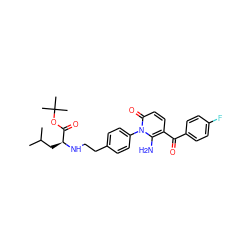 CC(C)C[C@H](NCCc1ccc(-n2c(N)c(C(=O)c3ccc(F)cc3)ccc2=O)cc1)C(=O)OC(C)(C)C ZINC000146194438