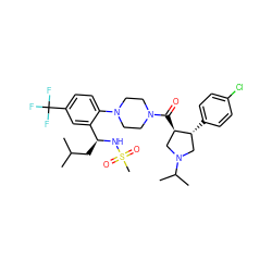 CC(C)C[C@H](NS(C)(=O)=O)c1cc(C(F)(F)F)ccc1N1CCN(C(=O)[C@@H]2CN(C(C)C)C[C@H]2c2ccc(Cl)cc2)CC1 ZINC000028960171