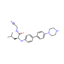 CC(C)C[C@H](Nc1ccc(-c2ccc(N3CCNCC3)cc2)cc1)C(=O)NCC#N ZINC000001553551