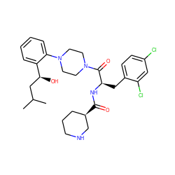 CC(C)C[C@H](O)c1ccccc1N1CCN(C(=O)[C@@H](Cc2ccc(Cl)cc2Cl)NC(=O)[C@@H]2CCCNC2)CC1 ZINC000044352643