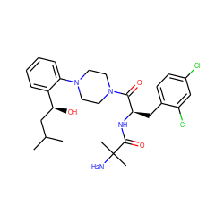 CC(C)C[C@H](O)c1ccccc1N1CCN(C(=O)[C@@H](Cc2ccc(Cl)cc2Cl)NC(=O)C(C)(C)N)CC1 ZINC000044417526