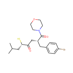 CC(C)C[C@H](S)C(=O)C[C@@H](Cc1ccc(Br)cc1)C(=O)N1CCOCC1 ZINC001772614300