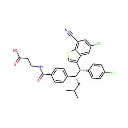 CC(C)C[C@H](c1ccc(C(=O)NCCC(=O)O)cc1)[C@@H](c1ccc(Cl)cc1)c1csc2c(C#N)cc(Cl)cc12 ZINC000141283073