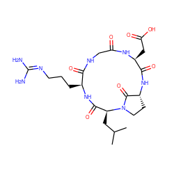 CC(C)C[C@H]1C(=O)N[C@@H](CCCN=C(N)N)C(=O)NCC(=O)N[C@@H](CC(=O)O)C(=O)N[C@@H]2CCN1C2=O ZINC000027432096