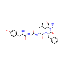 CC(C)C[C@H]1C(=O)NCN1C(=O)[C@H](Cc1ccccc1)NC(=O)CNC(=O)CNC(=O)[C@@H](N)Cc1ccc(O)cc1 ZINC000026847382