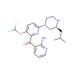 CC(C)C[C@H]1CN(c2ccc(OC(F)F)c(C(=O)c3cccnc3N)n2)CCN1 ZINC000084758748