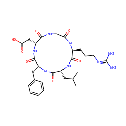 CC(C)C[C@H]1NC(=O)[C@H](CCCN=C(N)N)NC(=O)CNC(=O)[C@@H](CC(=O)O)NC(=O)[C@@H](Cc2ccccc2)NC1=O ZINC000027517791