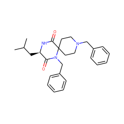 CC(C)C[C@H]1NC(=O)C2(CCN(Cc3ccccc3)CC2)N(Cc2ccccc2)C1=O ZINC000034393923