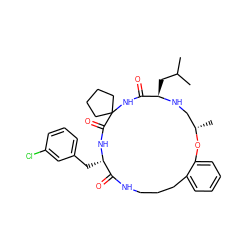 CC(C)C[C@H]1NC[C@H](C)Oc2ccccc2CCCNC(=O)[C@H](Cc2cccc(Cl)c2)NC(=O)C2(CCCC2)NC1=O ZINC001772628973