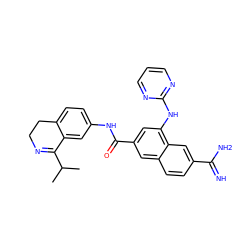 CC(C)C1=NCCc2ccc(NC(=O)c3cc(Nc4ncccn4)c4cc(C(=N)N)ccc4c3)cc21 ZINC000043123247