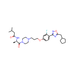 CC(C)CC(=O)N[C@H](C)C(=O)N1CCN(CCCOc2ccc(-c3noc(CC4CCCC4)n3)c(F)c2)CC1 ZINC000027735380