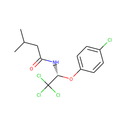 CC(C)CC(=O)N[C@H](Oc1ccc(Cl)cc1)C(Cl)(Cl)Cl ZINC000002913751