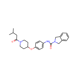 CC(C)CC(=O)N1CCC(Oc2ccc(NC(=O)N3Cc4ccccc4C3)cc2)CC1 ZINC000166139063