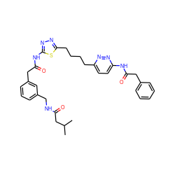 CC(C)CC(=O)NCc1cccc(CC(=O)Nc2nnc(CCCCc3ccc(NC(=O)Cc4ccccc4)nn3)s2)c1 ZINC000169698335